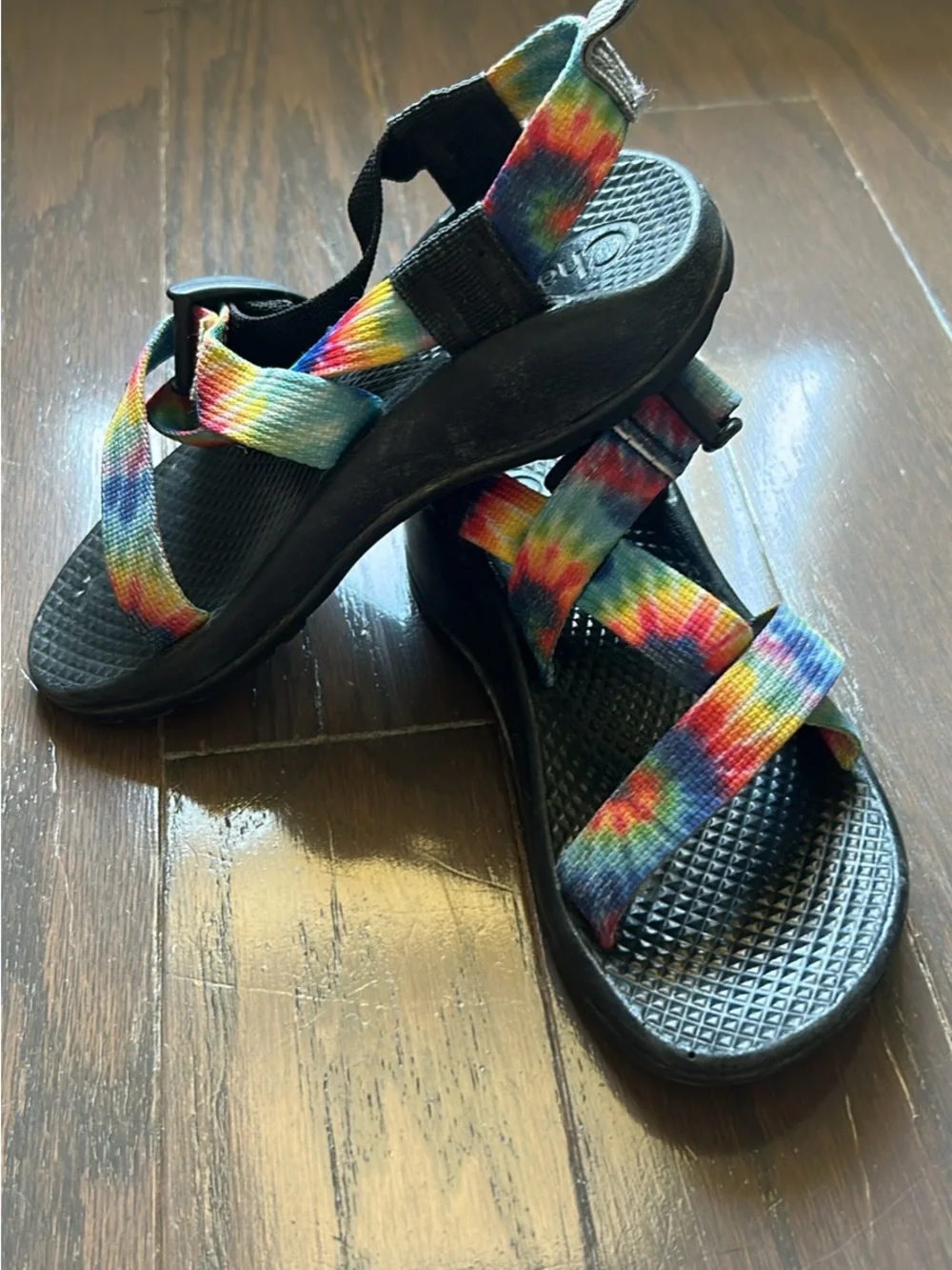 Chaco Kids Rainbow Tie-Dye Webbing Sandals with Black Footbed